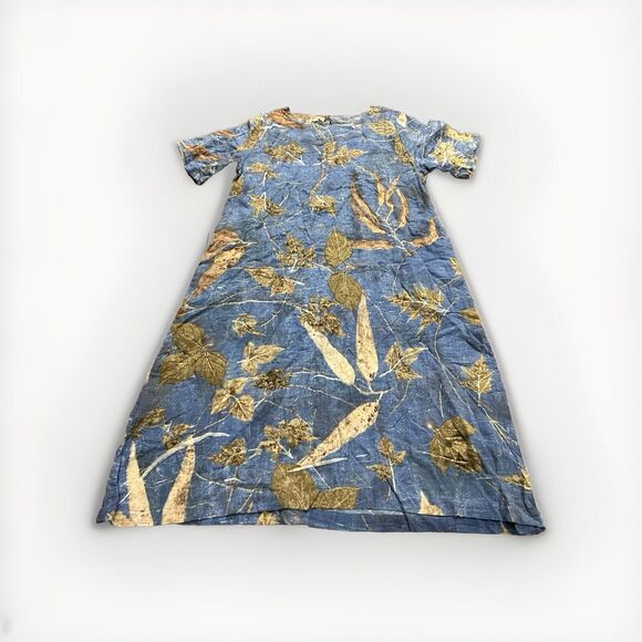 Novica Dresses & Skirts - Novica Womens Blue Fall Leaves 100% Cotton Dress Short Sleeve Size M MEDIUM
